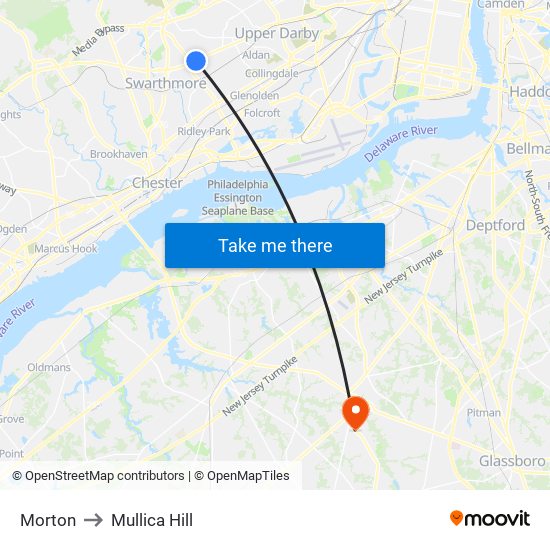 Morton to Mullica Hill map