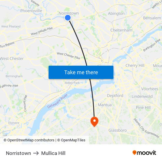 Norristown to Mullica Hill map