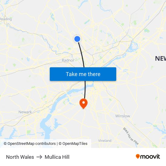 North Wales to Mullica Hill map