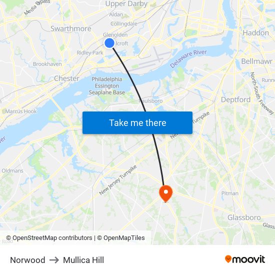 Norwood to Mullica Hill map