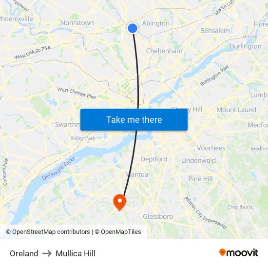 Oreland to Mullica Hill map