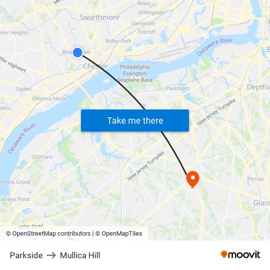 Parkside to Mullica Hill map