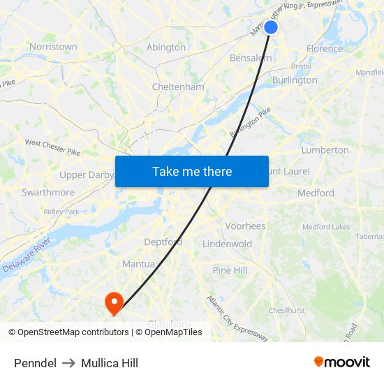 Penndel to Mullica Hill map