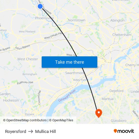 Royersford to Mullica Hill map