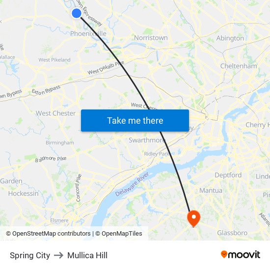 Spring City to Mullica Hill map