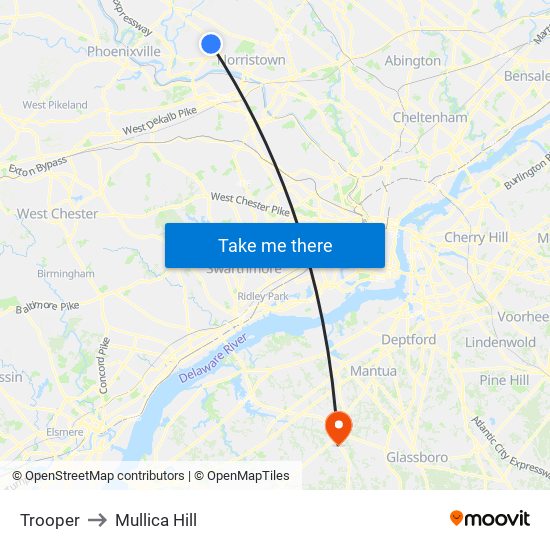 Trooper to Mullica Hill map