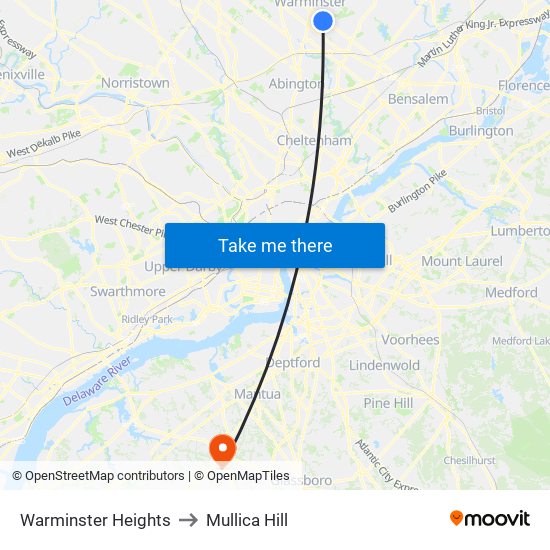 Warminster Heights to Mullica Hill map