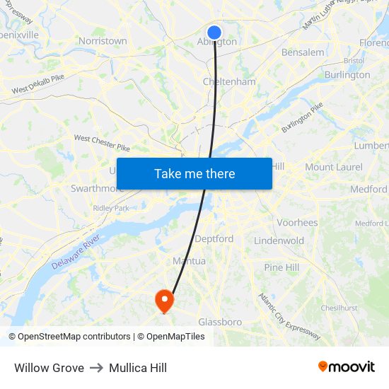 Willow Grove to Mullica Hill map
