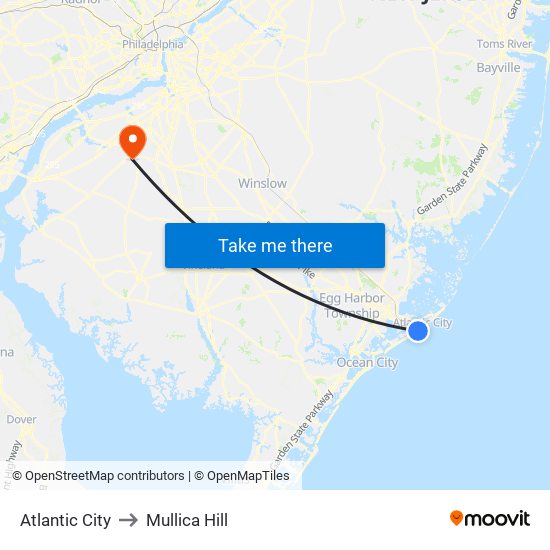 Atlantic City to Mullica Hill map