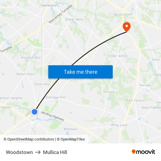 Woodstown to Mullica Hill map