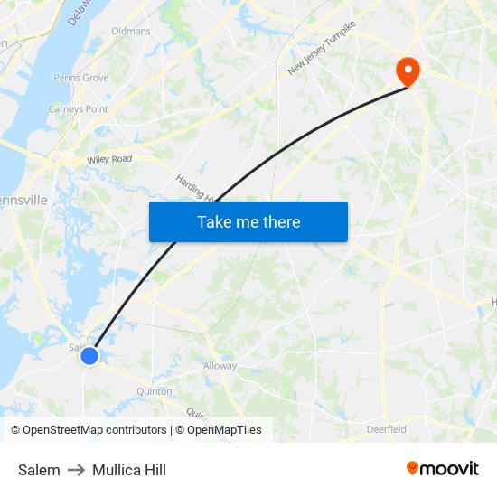 Salem to Mullica Hill map