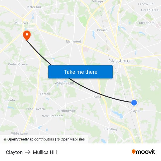 Clayton to Mullica Hill map