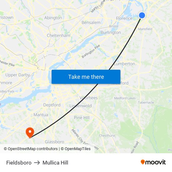 Fieldsboro to Mullica Hill map