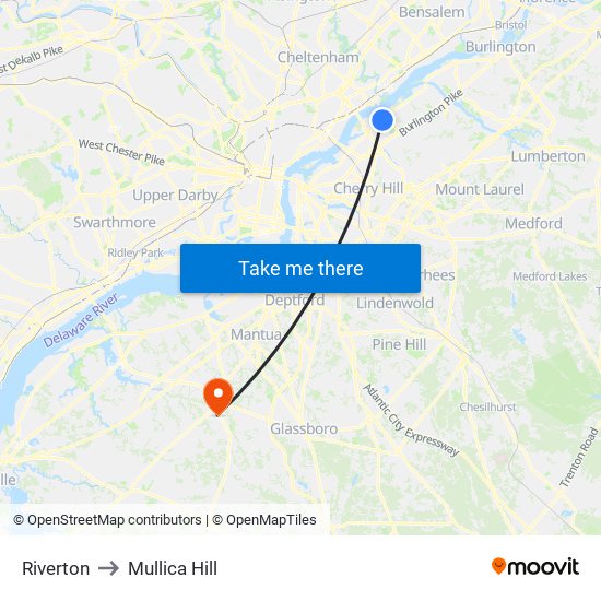 Riverton to Mullica Hill map