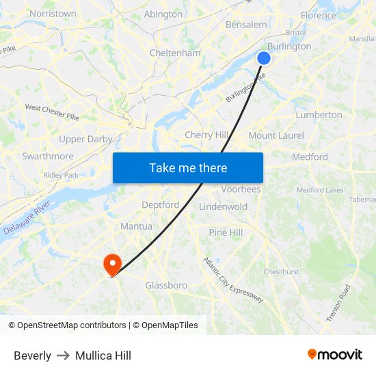 Beverly to Mullica Hill map