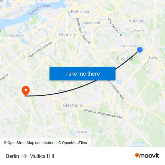 Berlin to Mullica Hill map