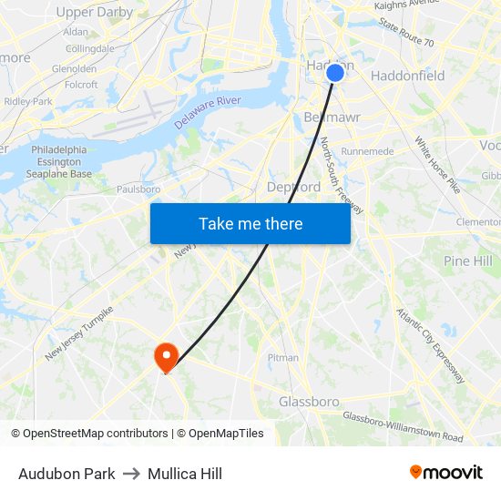 Audubon Park to Mullica Hill map