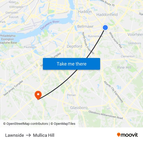 Lawnside to Mullica Hill map