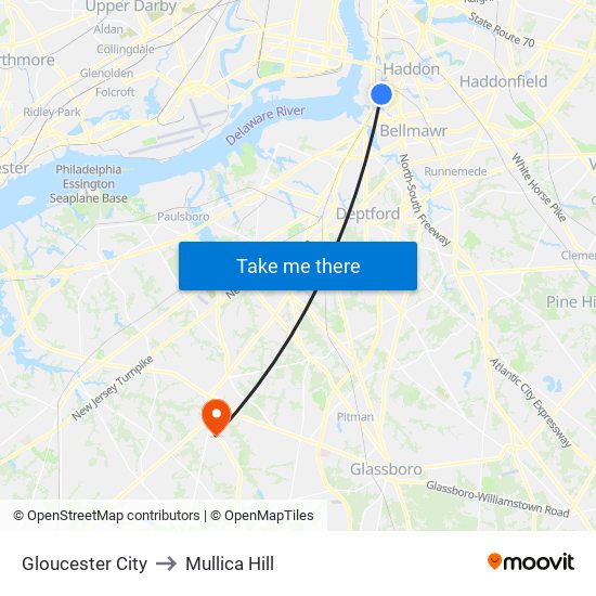 Gloucester City to Mullica Hill map