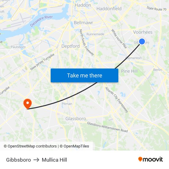 Gibbsboro to Mullica Hill map