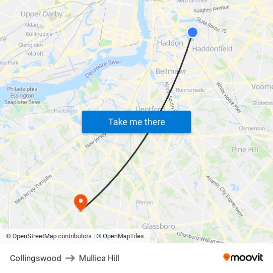 Collingswood to Mullica Hill map