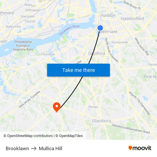 Brooklawn to Mullica Hill map