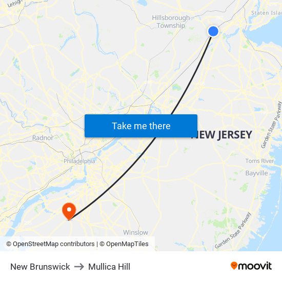 New Brunswick to Mullica Hill map