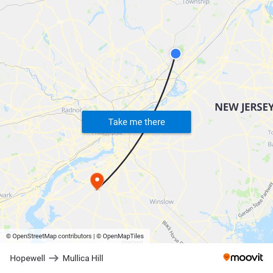 Hopewell to Mullica Hill map