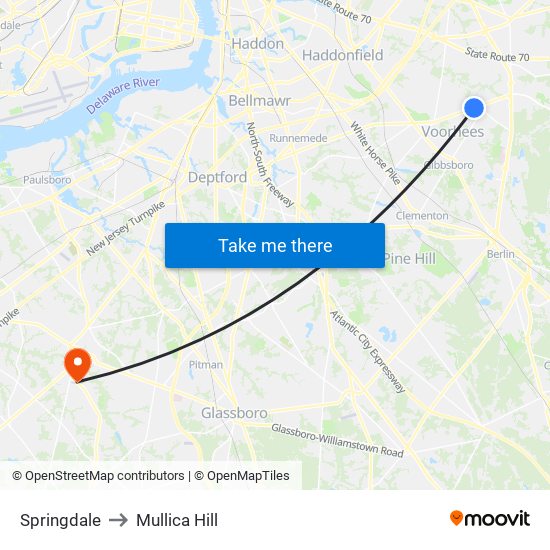 Springdale to Mullica Hill map