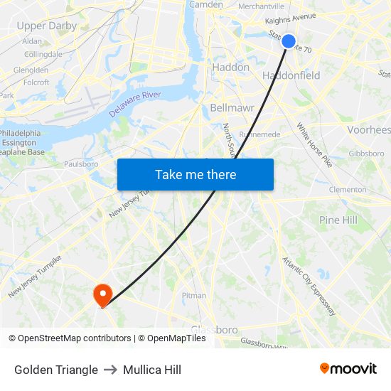 Golden Triangle to Mullica Hill map