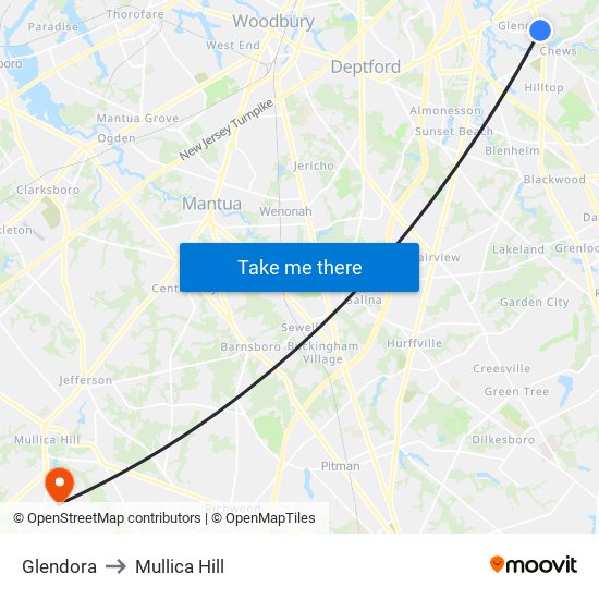 Glendora to Mullica Hill map