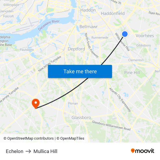 Echelon to Mullica Hill map
