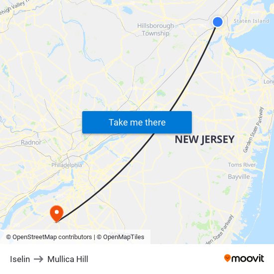 Iselin to Mullica Hill map