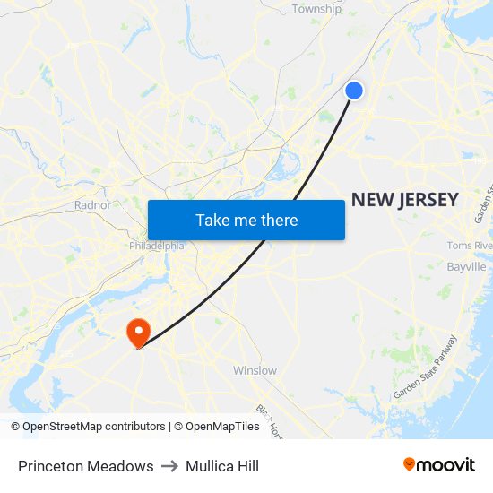 Princeton Meadows to Mullica Hill map