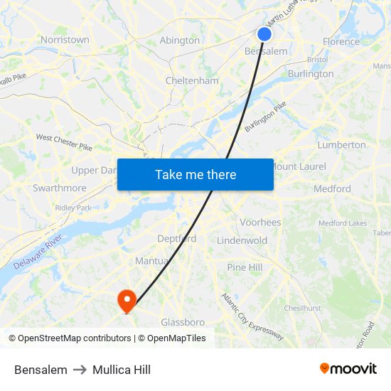 Bensalem to Mullica Hill map