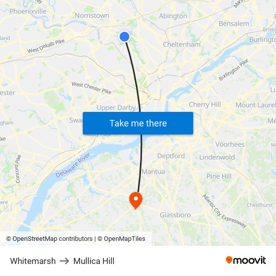 Whitemarsh to Mullica Hill map