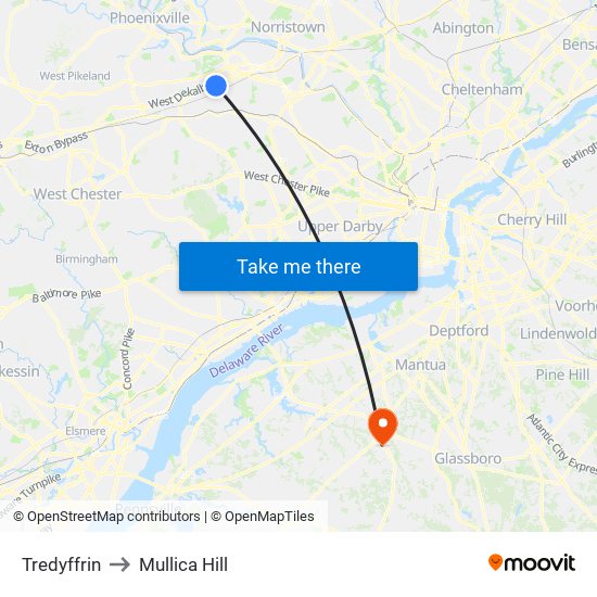 Tredyffrin to Mullica Hill map