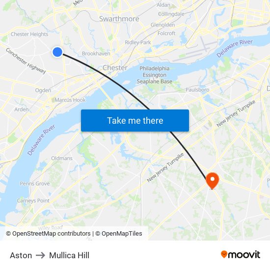 Aston to Mullica Hill map