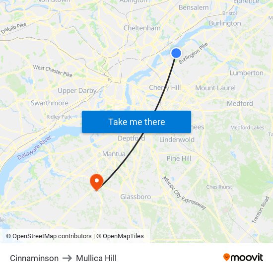 Cinnaminson to Mullica Hill map