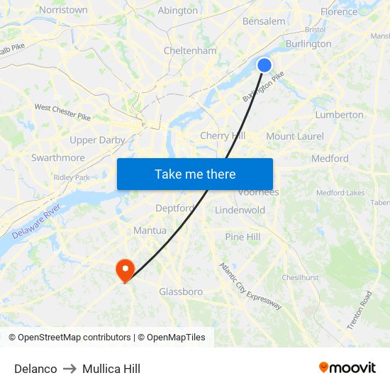 Delanco to Mullica Hill map