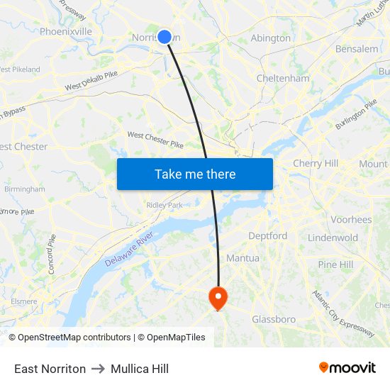 East Norriton to Mullica Hill map