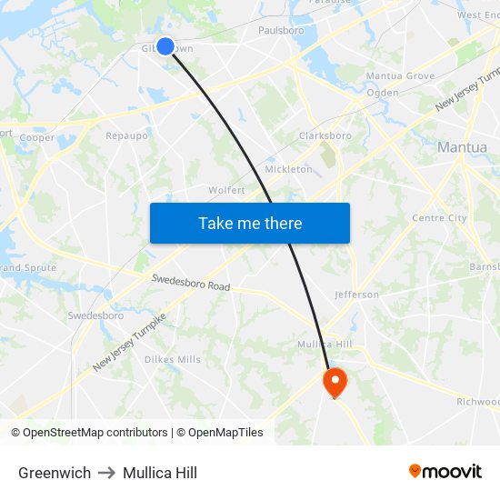 Greenwich to Mullica Hill map