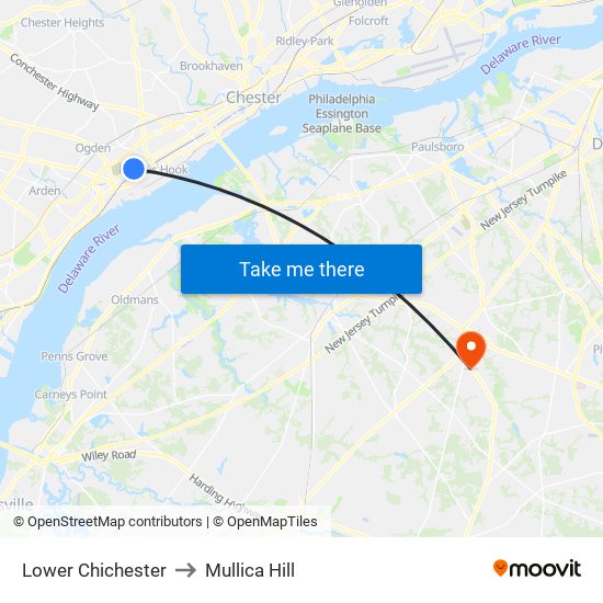 Lower Chichester to Mullica Hill map