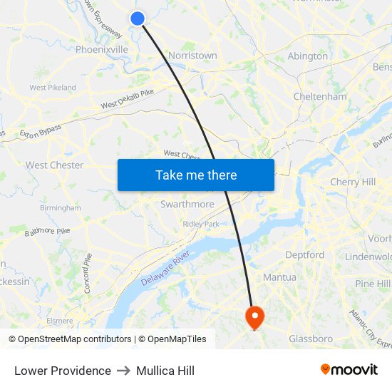 Lower Providence to Mullica Hill map