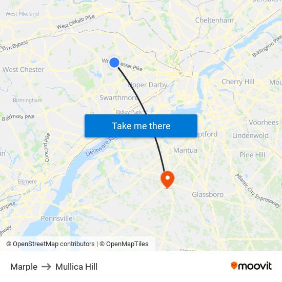 Marple to Mullica Hill map