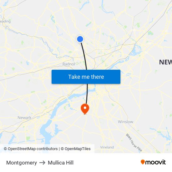 Montgomery to Mullica Hill map