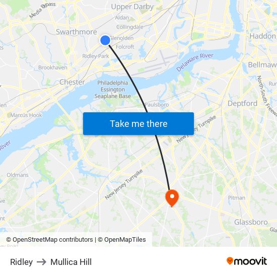 Ridley to Mullica Hill map