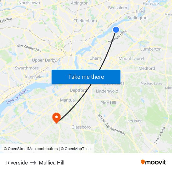 Riverside to Mullica Hill map