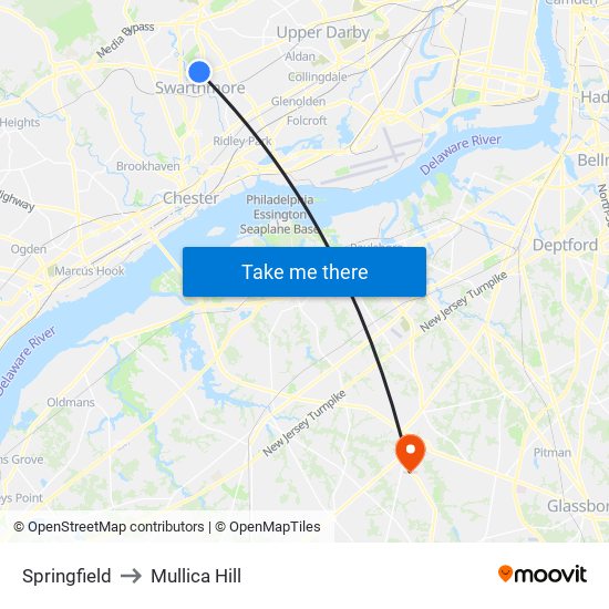 Springfield to Mullica Hill map