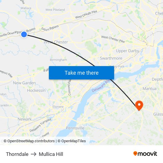 Thorndale to Mullica Hill map